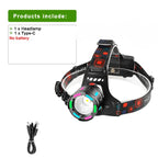 Most Powerful Rechargeable Head Flashlight Fluorescence Led Headlamp Camping Headlights Hunting Head Torch Hiking Front Lantern