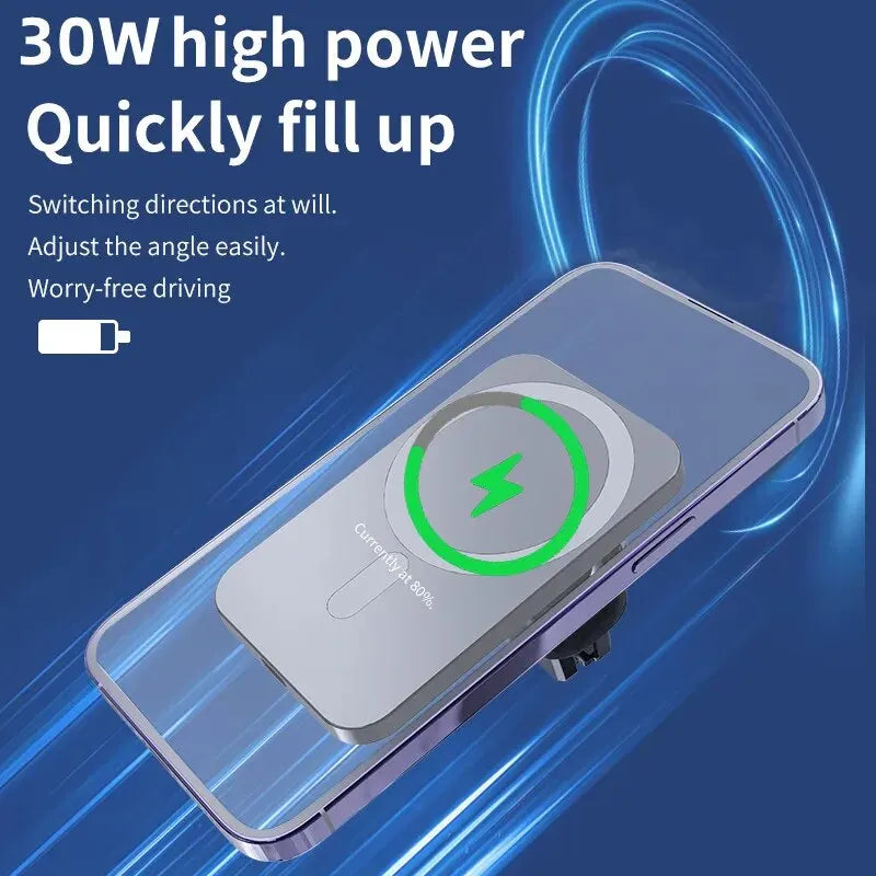 30W Magnetic Car Wireless Charger For iPhone