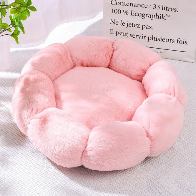 Pet Bed Plush Round Dog Bed and Cat Bed Cute Flower Design Soft Washable Pet Mat for Small and Medium-sized Dogs and Cats