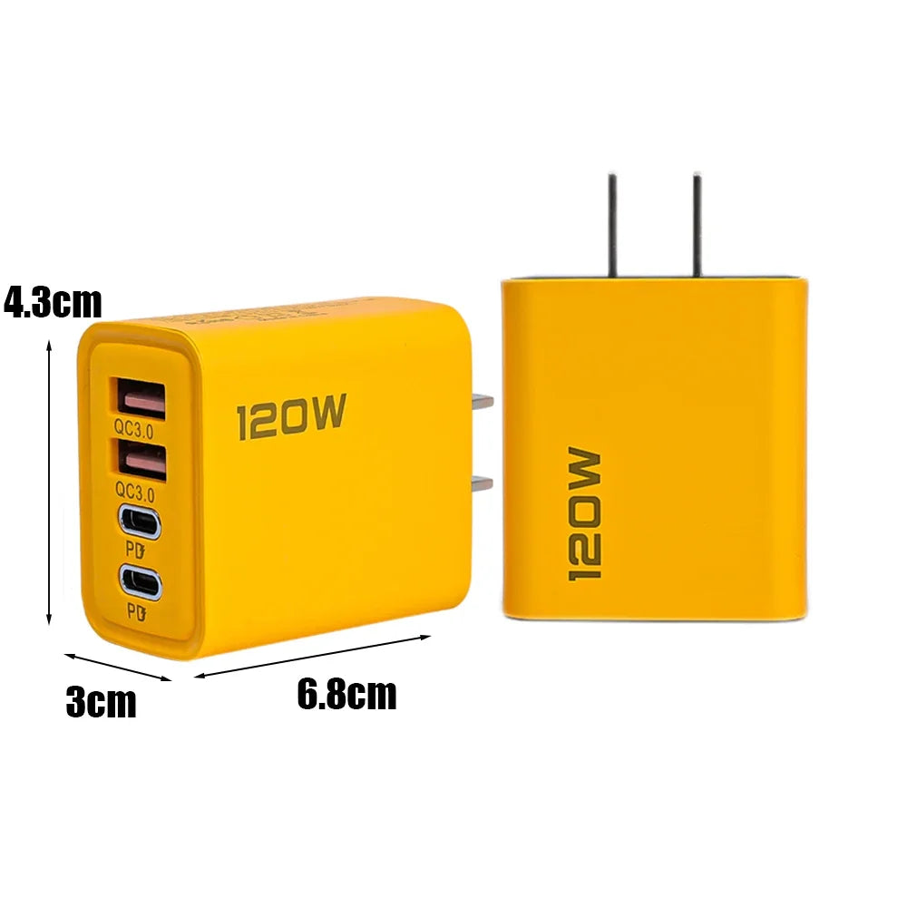 120W Fast Charging 4 Ports Mobile Phone Charger iPhone15 Xiaomi