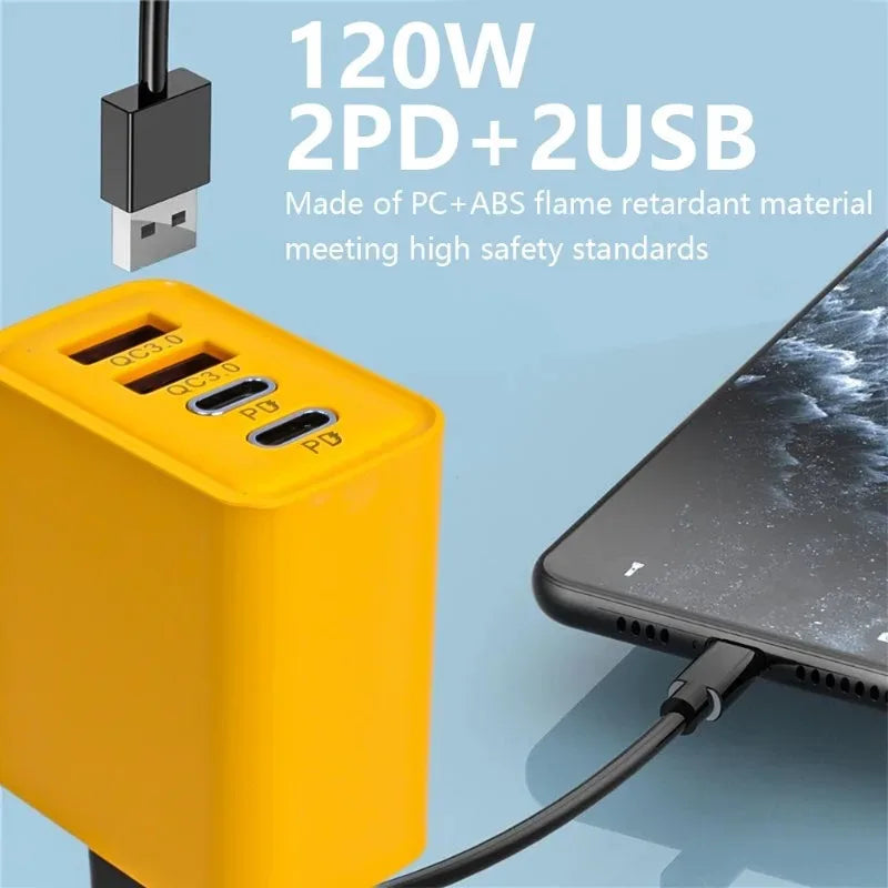 120W Fast Charging 4 Ports Mobile Phone Charger iPhone15 Xiaomi