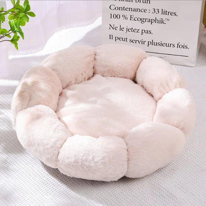 Pet Bed Plush Round Dog Bed and Cat Bed Cute Flower Design Soft Washable Pet Mat for Small and Medium-sized Dogs and Cats