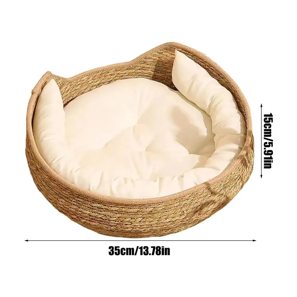Pet Bed Soft Cat Kennel Dog Beds Sofa Bamboo Weaving with Cushion Sleeping Bag
