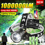 1000000LM Most Powerful Headlamp 18650 Rechargeable High Power LED Head Flashlight Fishing Head Lantern Professional Front Light