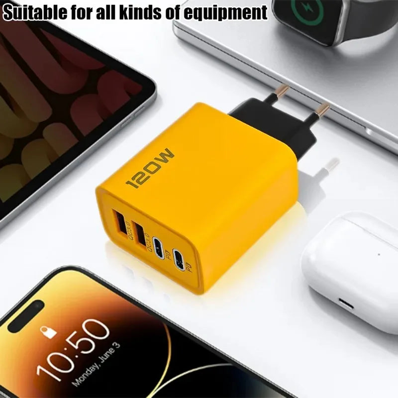 120W Fast Charging 4 Ports Mobile Phone Charger iPhone15 Xiaomi