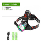 Most Powerful Rechargeable Head Flashlight Fluorescence Led Headlamp Camping Headlights Hunting Head Torch Hiking Front Lantern