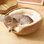 Pet Bed Soft Cat Kennel Dog Beds Sofa Bamboo Weaving with Cushion Sleeping Bag