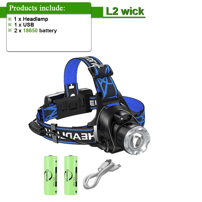 1000000LM Most Powerful Headlamp 18650 Rechargeable High Power LED Head Flashlight Fishing Head Lantern Professional Front Light
